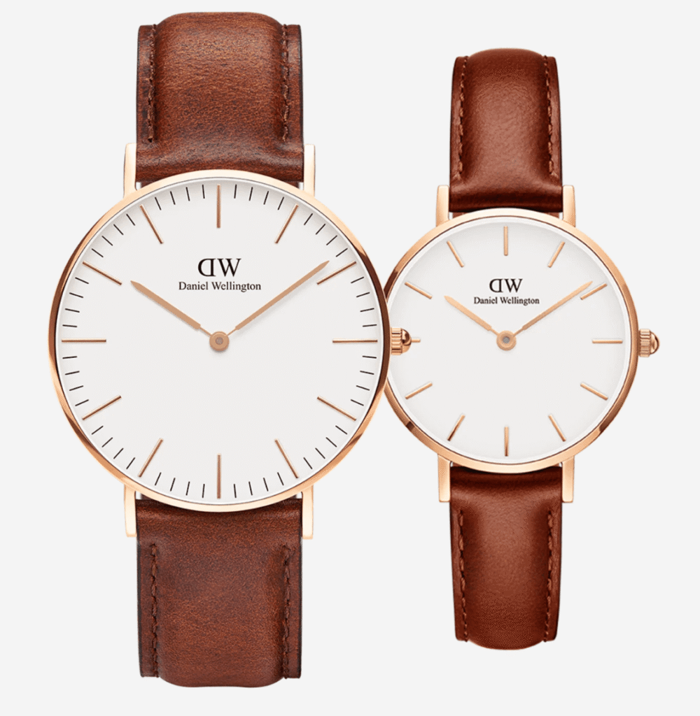 Montre Duo Exclusif Montres Daniel Wellington Couple Cuir Marron Rose Gold Saint-Valentin 2026 – Cadeau Romantique