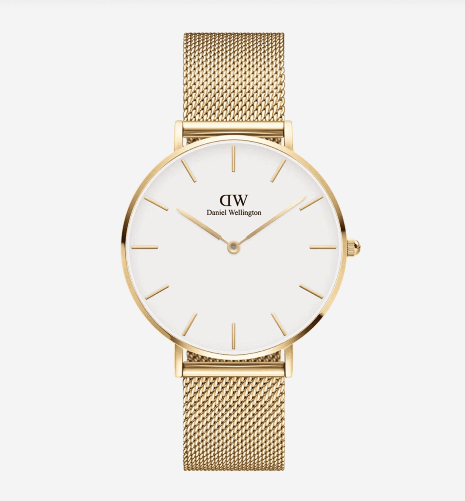 Montre Daniel Wellington Petite Evergold 28mm Or – Mesh Blanc Femme Minimaliste