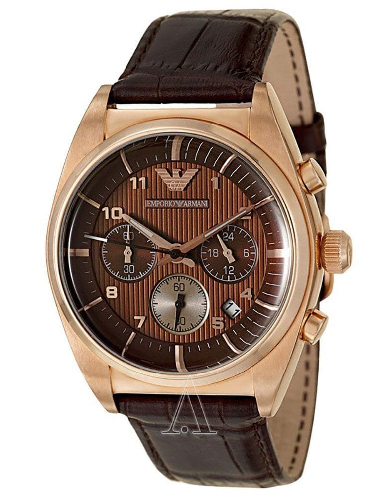 Montre Homme Emporio Armani Luigi AR0371 Chronographe Or Rose et Bracelet Cuir