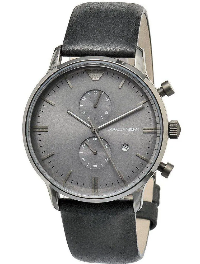 Montre Homme Emporio Armani New Retro AR0388 Chronographe Gris et Cuir Noir