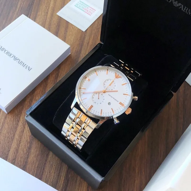 Montre Homme Emporio Armani New Retro AR0399 Chronographe Acier et Or Rose – Image 4