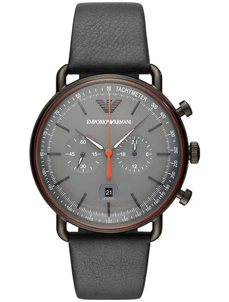 Montre Homme Emporio Armani Aviator AR11168 Chronographe Noir et Bracelet Cuir