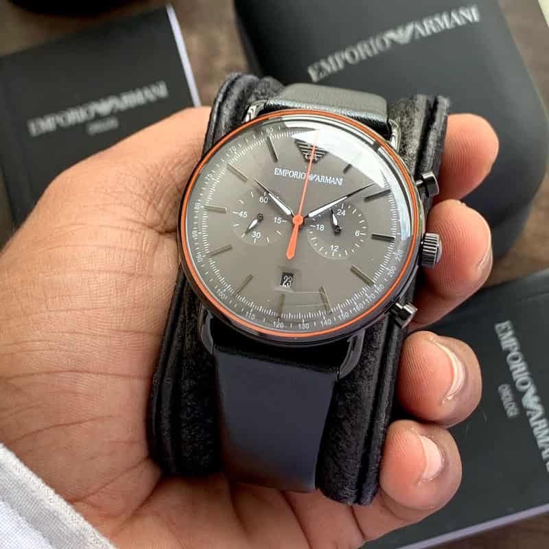 Montre Homme Emporio Armani Aviator AR11168 Chronographe Noir et Bracelet Cuir – Image 6