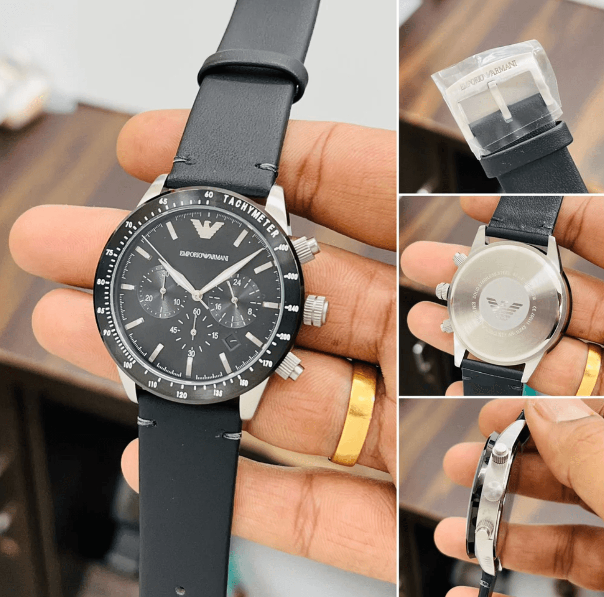 Montre Emporio Armani Mario AR11243 Homme — Chronographe Noir Cuir - الصورة 7
