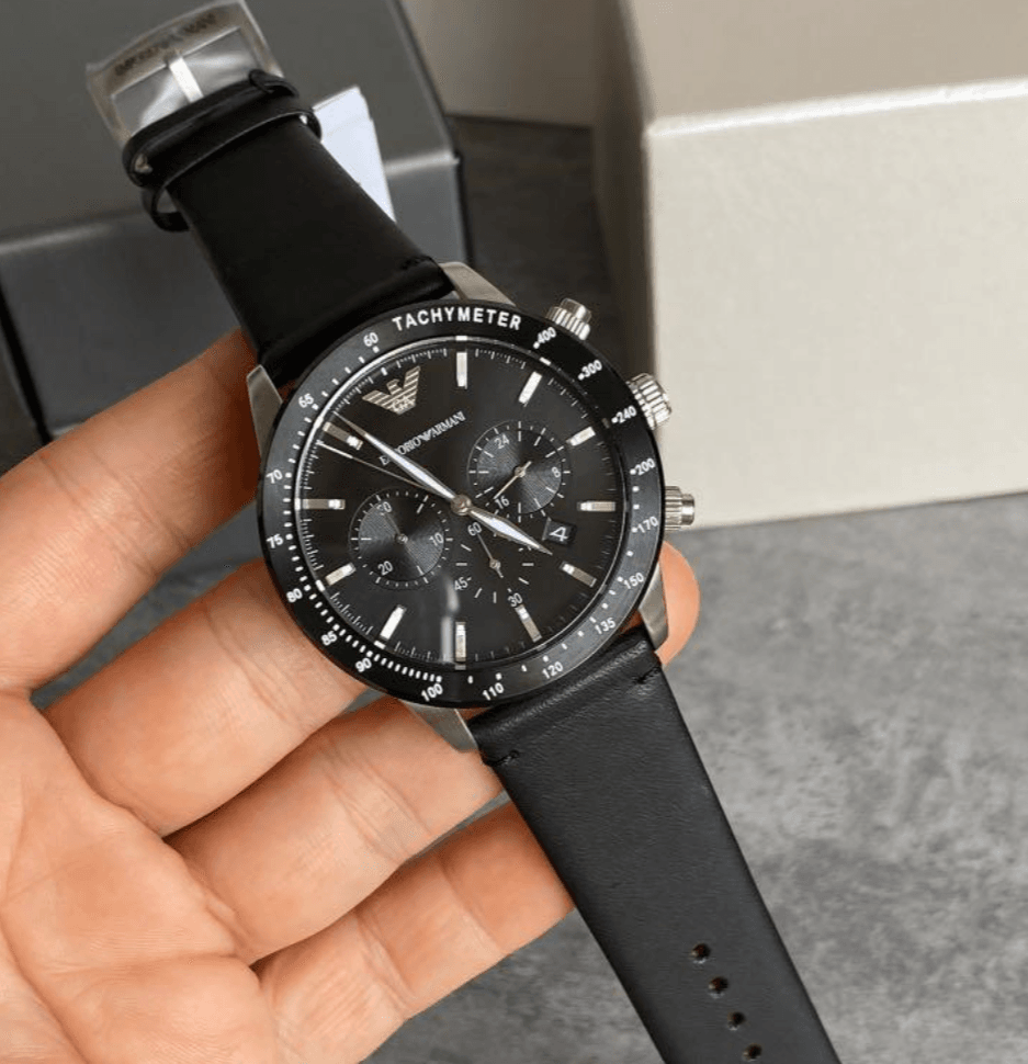 Montre Emporio Armani Mario AR11243 Homme — Chronographe Noir Cuir - الصورة 6