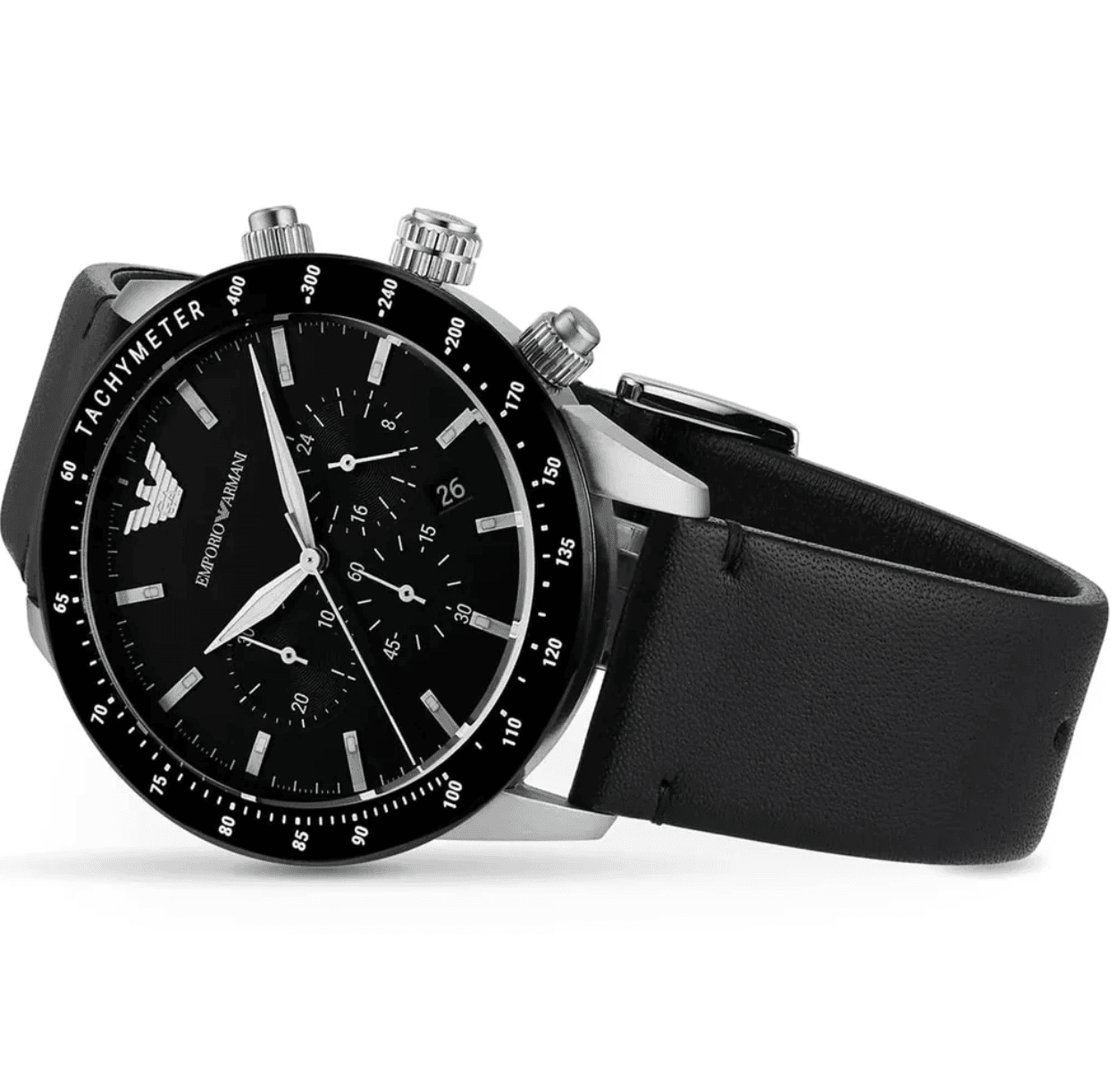 Montre Emporio Armani Mario AR11243 Homme — Chronographe Noir Cuir - الصورة 2