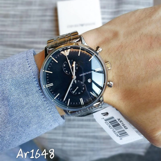 Montre Homme Emporio Armani New Retro AR1648 Chronographe Argenté et Bleu - الصورة 2