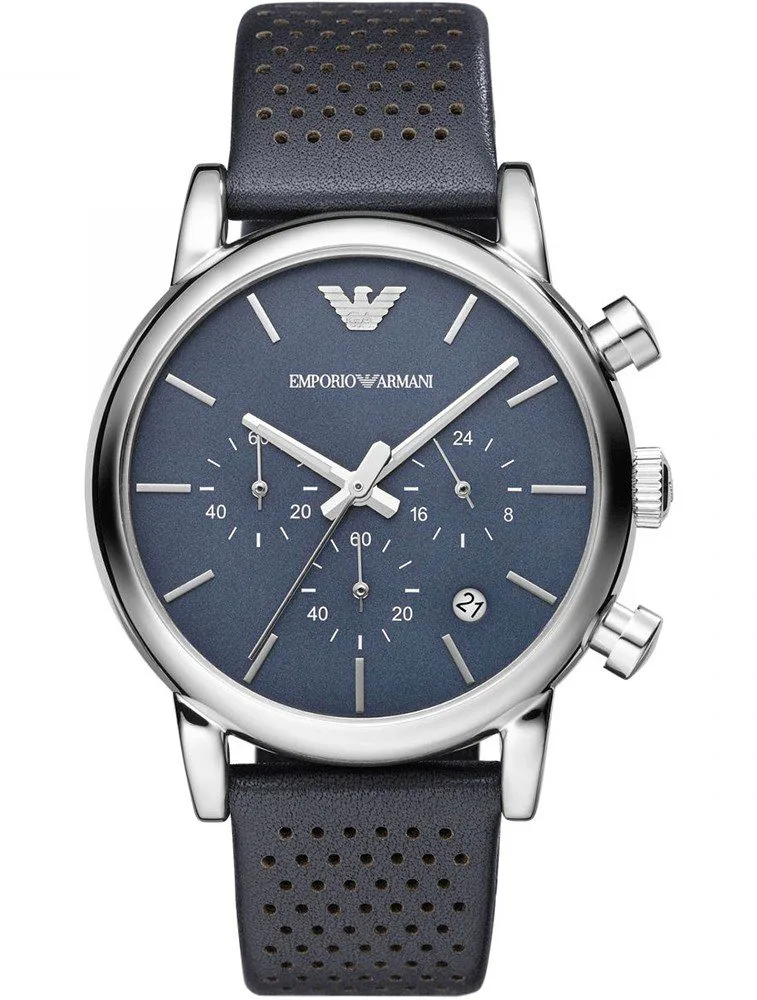 Montre Homme Emporio Armani Luigi AR1736 Chronographe Bleu et Bracelet Cuir