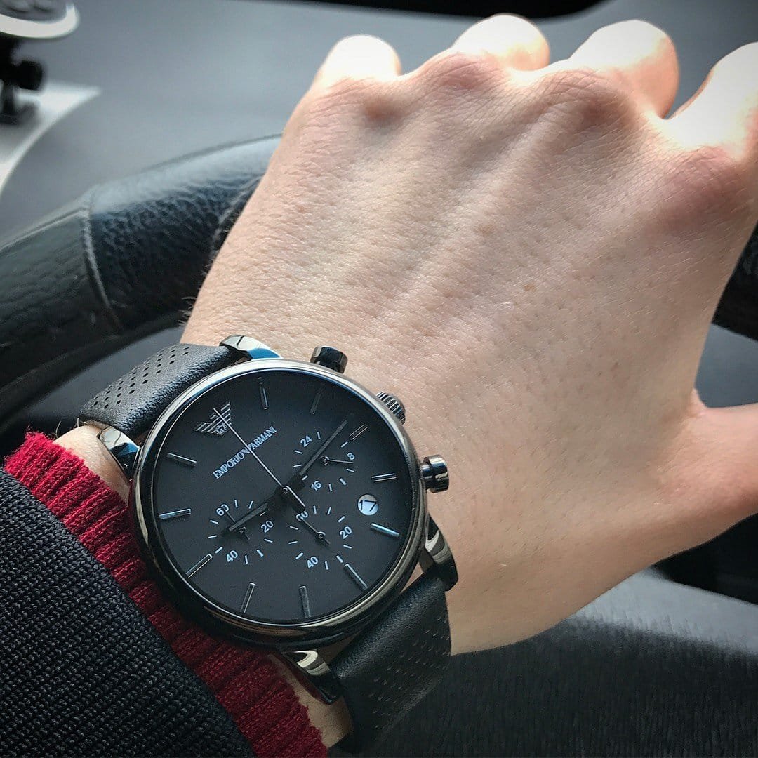 Montre Homme Emporio Armani Luigi AR1737 Chronographe Noir et Bracelet Cuir - الصورة 4