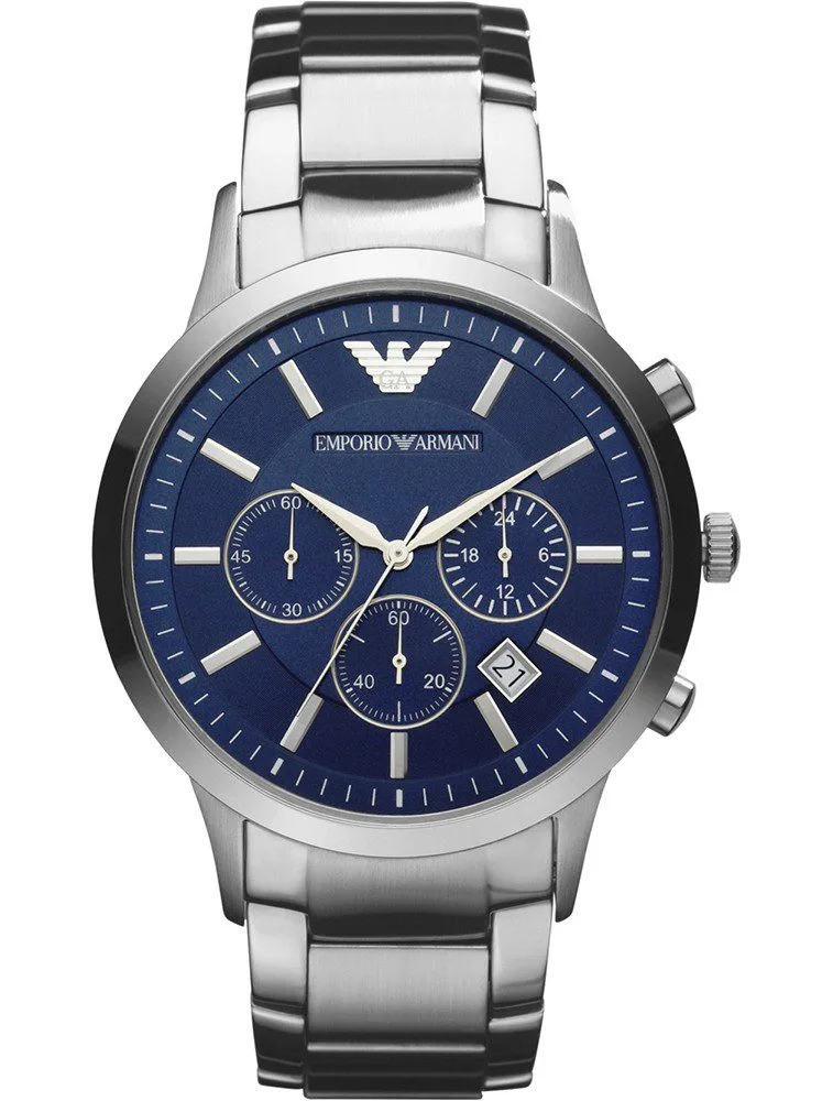 Montre Homme Emporio Armani Renato AR2448 Chronographe Argenté et Cadran Bleu
