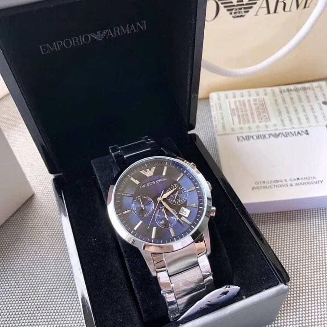 Montre Homme Emporio Armani Renato AR2448 Chronographe Argenté et Cadran Bleu - الصورة 5