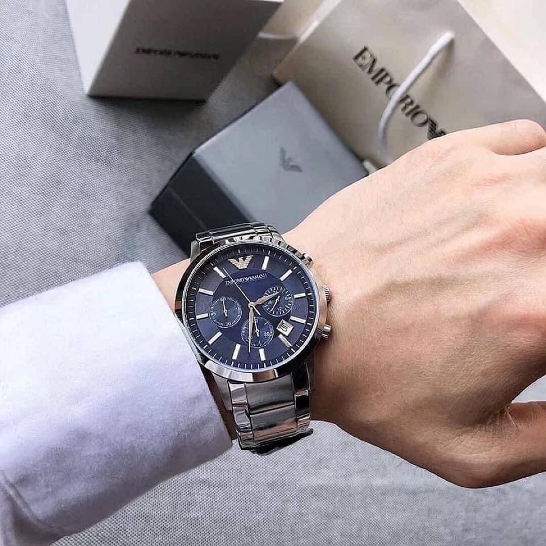 Montre Homme Emporio Armani Renato AR2448 Chronographe Argenté et Cadran Bleu - الصورة 4