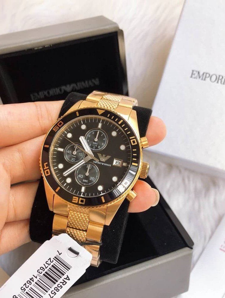 Montre Homme Emporio Armani Sportivo AR5857 Chronographe Dorée et Noire – Image 6