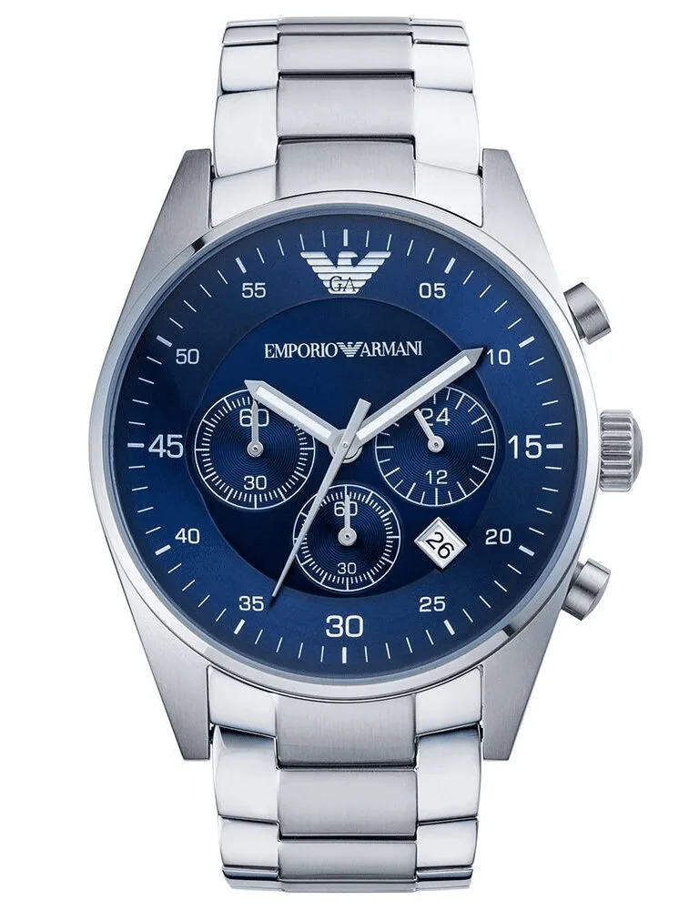 Montre Homme Emporio Armani Sportivo AR5860 Chronographe Argenté et Cadran Bleu