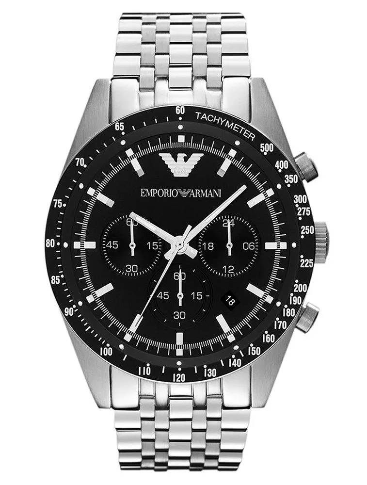 Montre Homme Emporio Armani Sportivo AR5988 Chronographe Argenté et Noir