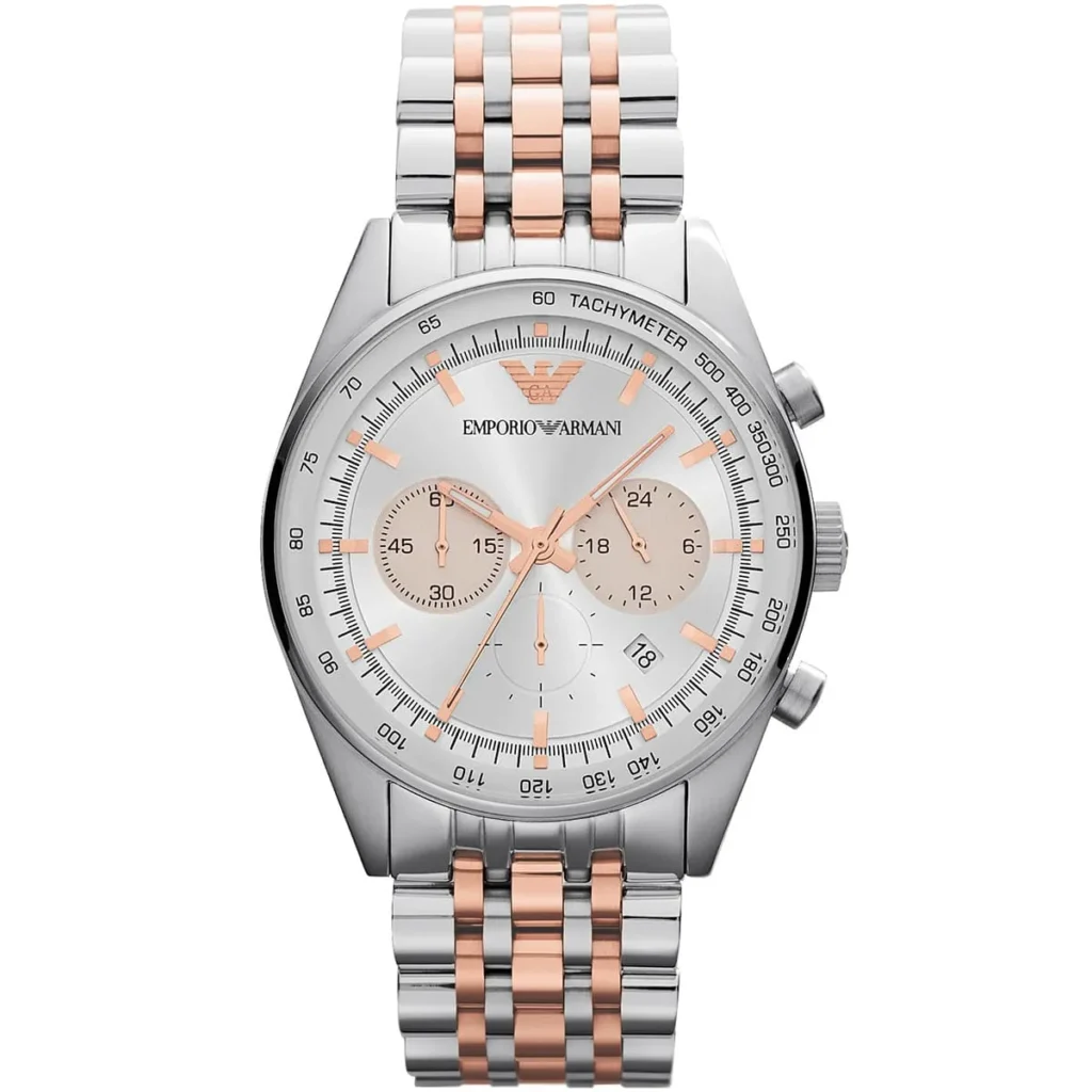Montre Homme Emporio Armani Tazio AR5999 Chronographe Acier et Or Rose