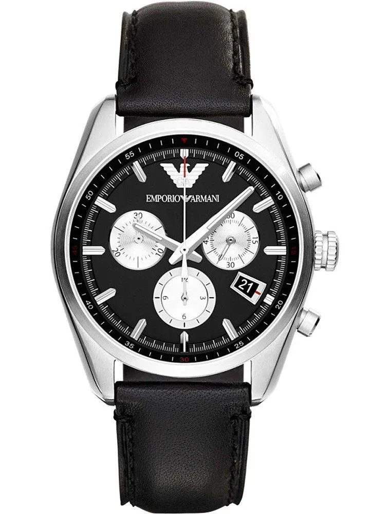 Montre Homme Emporio Armani Tazio AR6009 Chronographe Cuir Noir