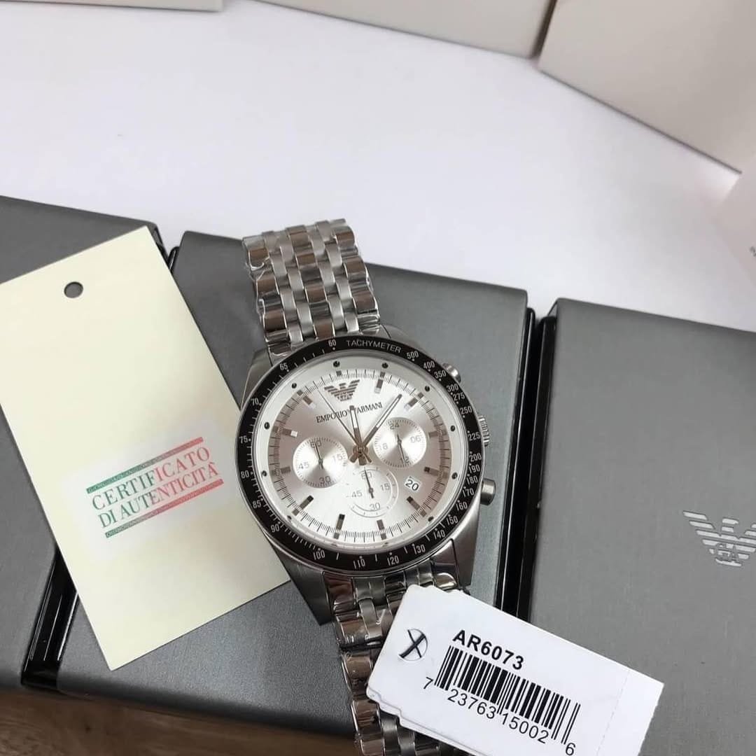 Montre Homme Emporio Armani Sportivo AR6073 Chronographe Argenté et Noir – Image 2