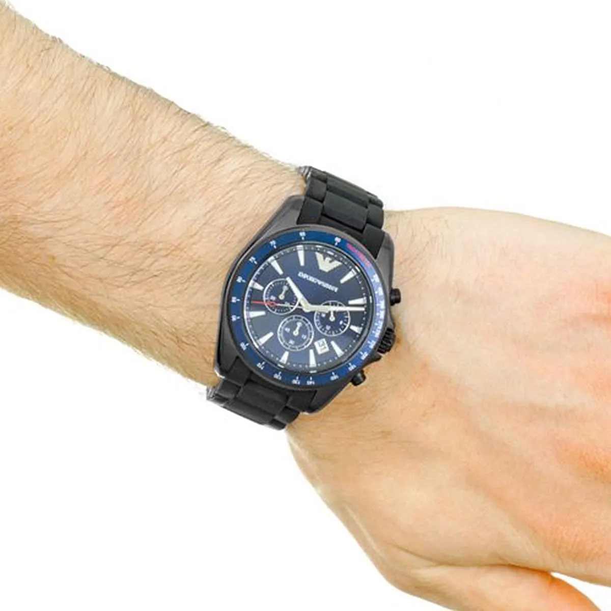 Montre Homme Emporio Armani Sigma AR6121 Chronographe Bleu Silicone Noir – Image 3