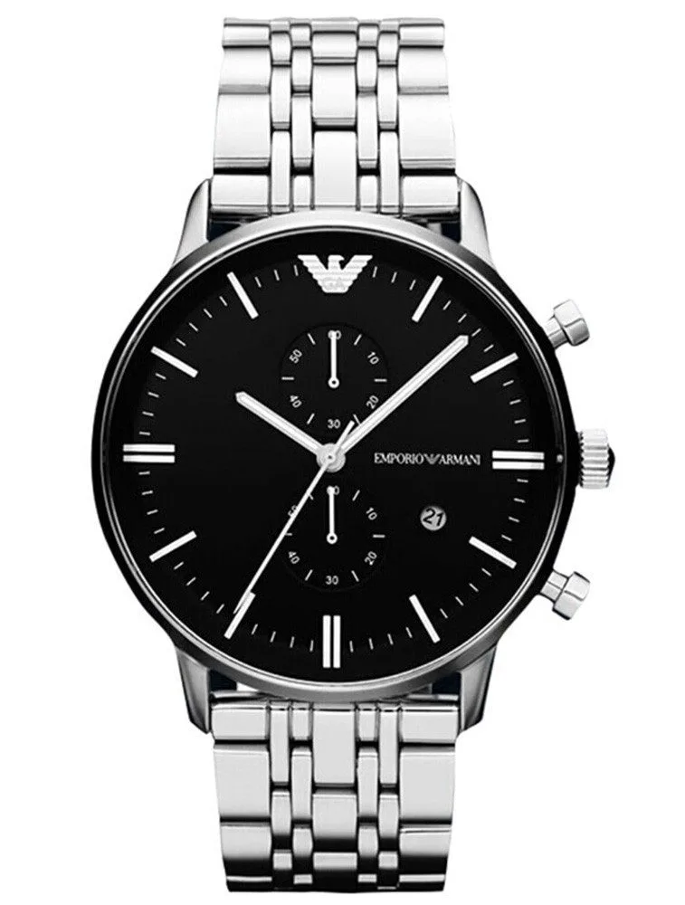 Montre Homme Emporio Armani AR80009 Chronographe Argenté et Noir