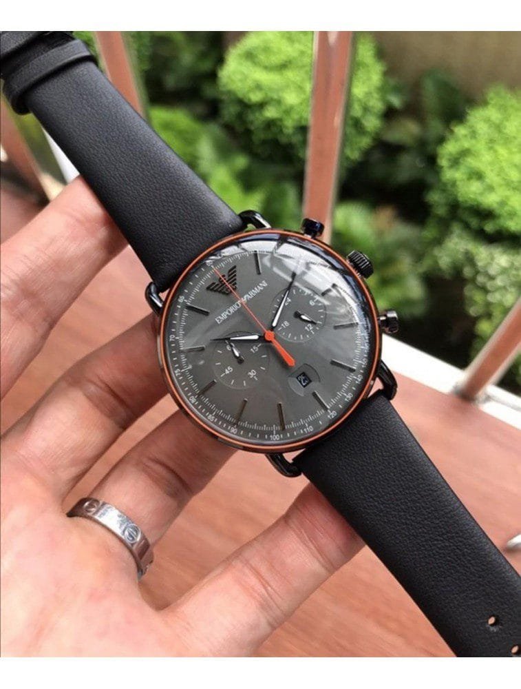 Montre Homme Emporio Armani Aviator AR11168 Chronographe Noir et Bracelet Cuir – Image 3