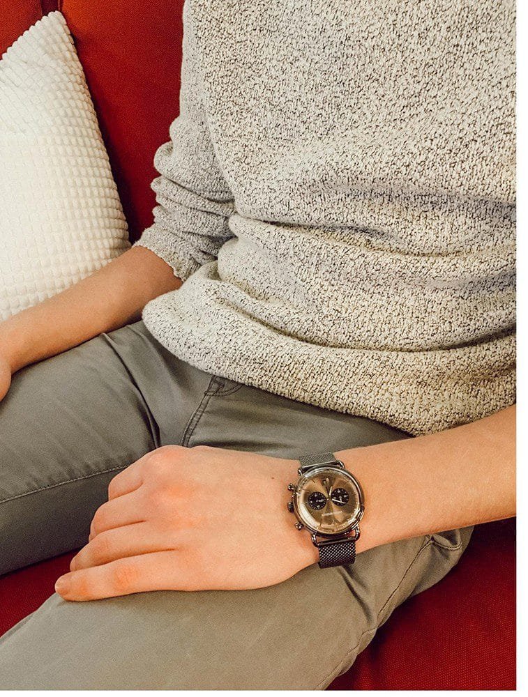 Montre Homme Emporio Armani Aviator AR11141 Chronographe Cadran Marron Bracelet Maille Milanaise – Image 6