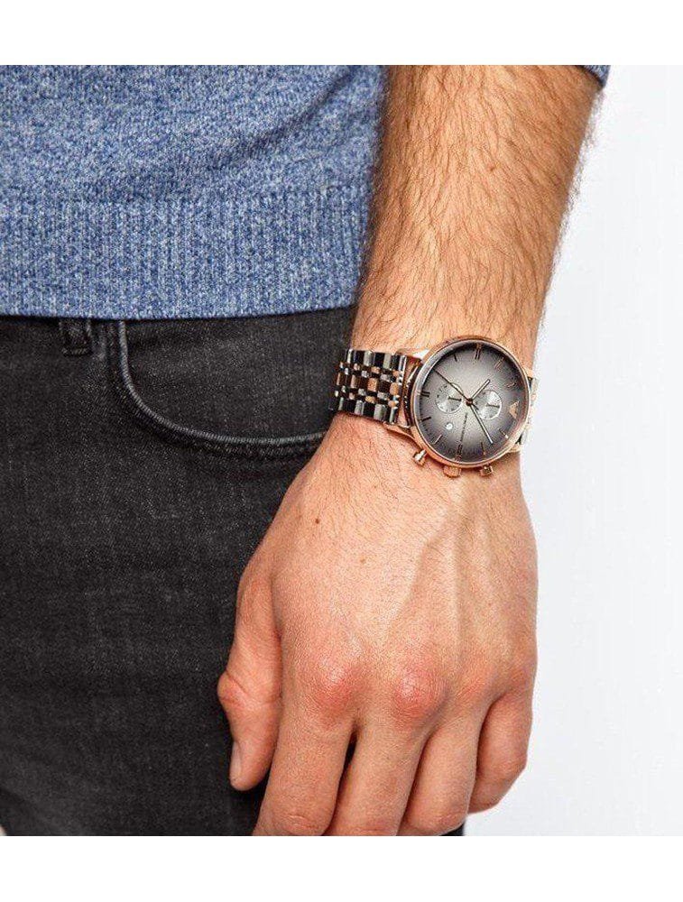 Montre Homme Emporio Armani AR1721 Chronographe Acier et Or Rose – Image 3