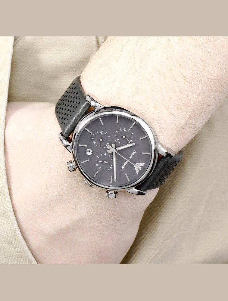 Montre Homme Emporio Armani Luigi AR1735 Chronographe Gris et Bracelet Cuir – Image 3