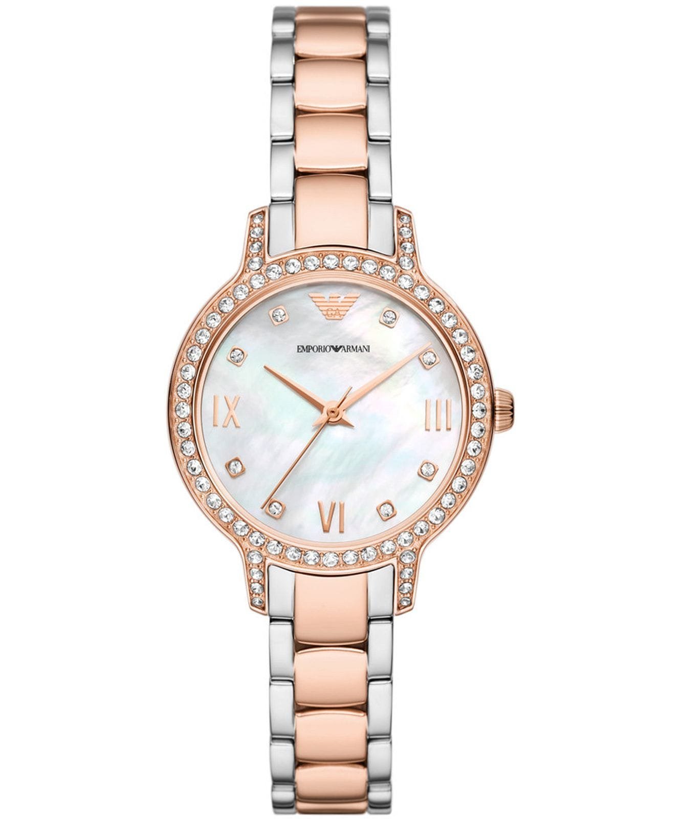 Montre Femme Emporio Armani Cleo – Acier, Bicolore & Lunette Cristaux - الصورة 4