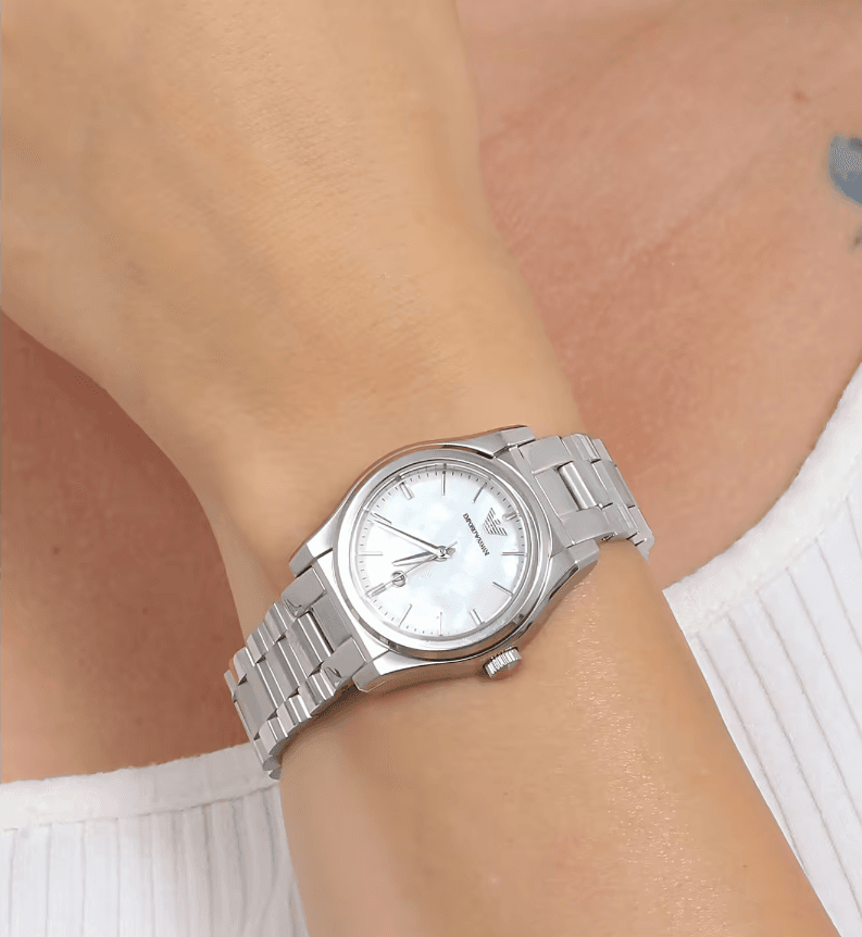 Montre Femme Emporio Armani Federica Acier Argenté 32mm (Cadran Nacre, Vert ou Rose) – Image 4