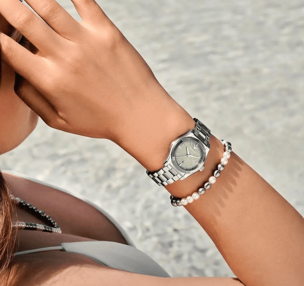Montre Femme Emporio Armani Federica Acier Argenté 32mm (Cadran Nacre, Vert ou Rose) – Image 2
