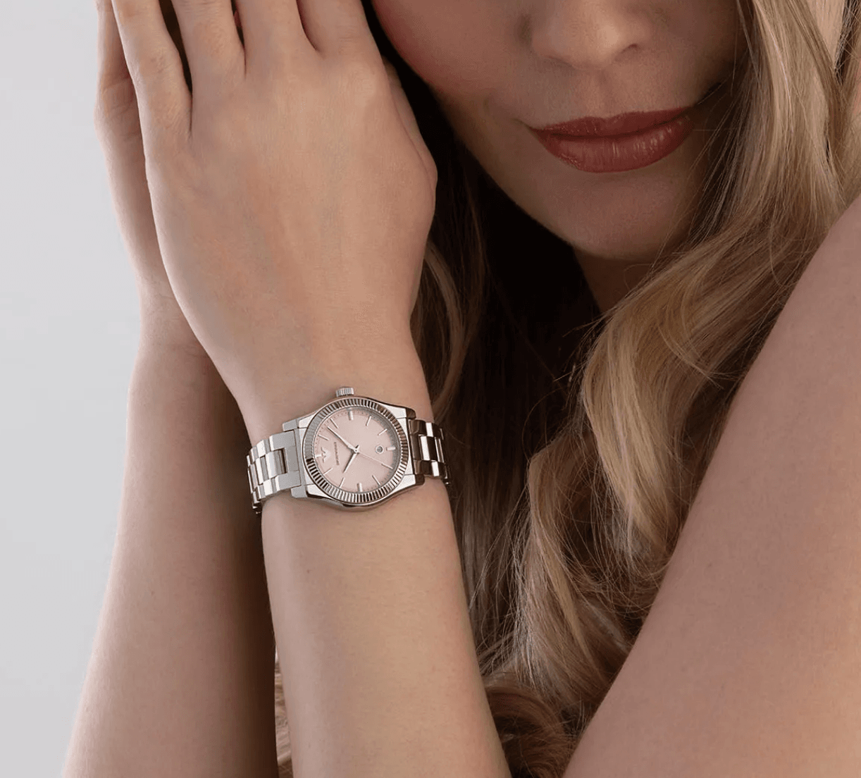 Montre Femme Emporio Armani Federica Acier Argenté 32mm (Cadran Nacre, Vert ou Rose) – Image 3