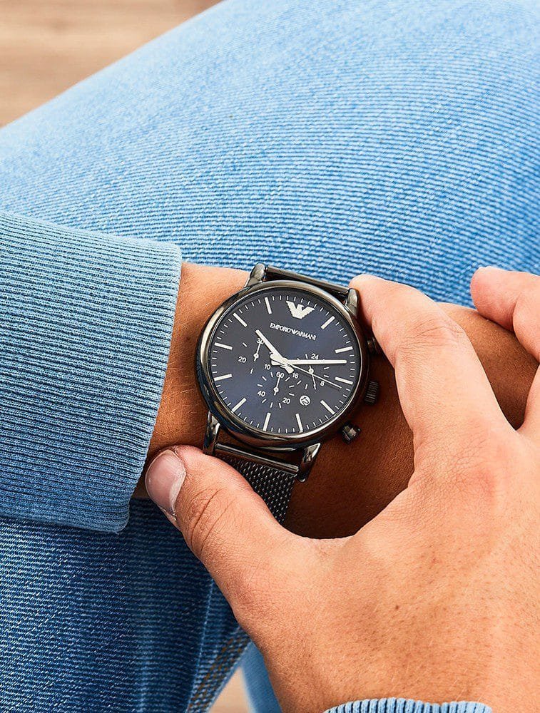 Montre Homme Emporio Armani Luigi AR1979 Chronographe Gris et Cadran Bleu - الصورة 4