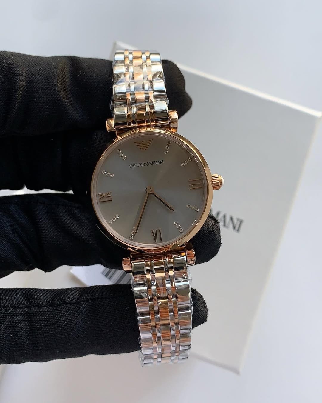 Montre Femme Emporio Armani Gianni T-bar AR1840 Bicolore Or Rose 32mm - الصورة 5