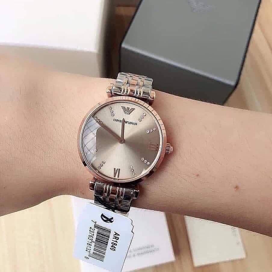 Montre Femme Emporio Armani Gianni T-bar AR1840 Bicolore Or Rose 32mm - الصورة 4