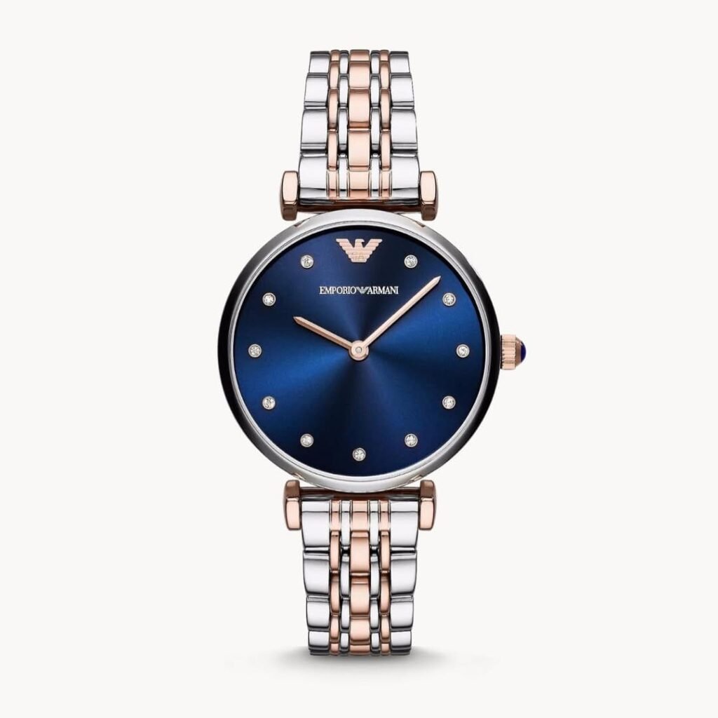 Montre Femme Emporio Armani AR11092 Bicolore Or Rose Cadran Bleu Marine 32mm