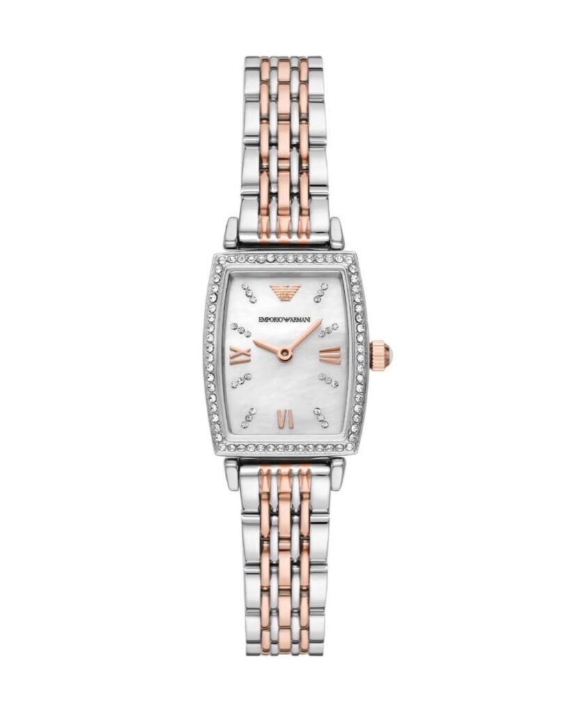 Montre Femme Emporio Armani AR11519 Bicolore Or Rose Cristaux Rectangulaire 26mm