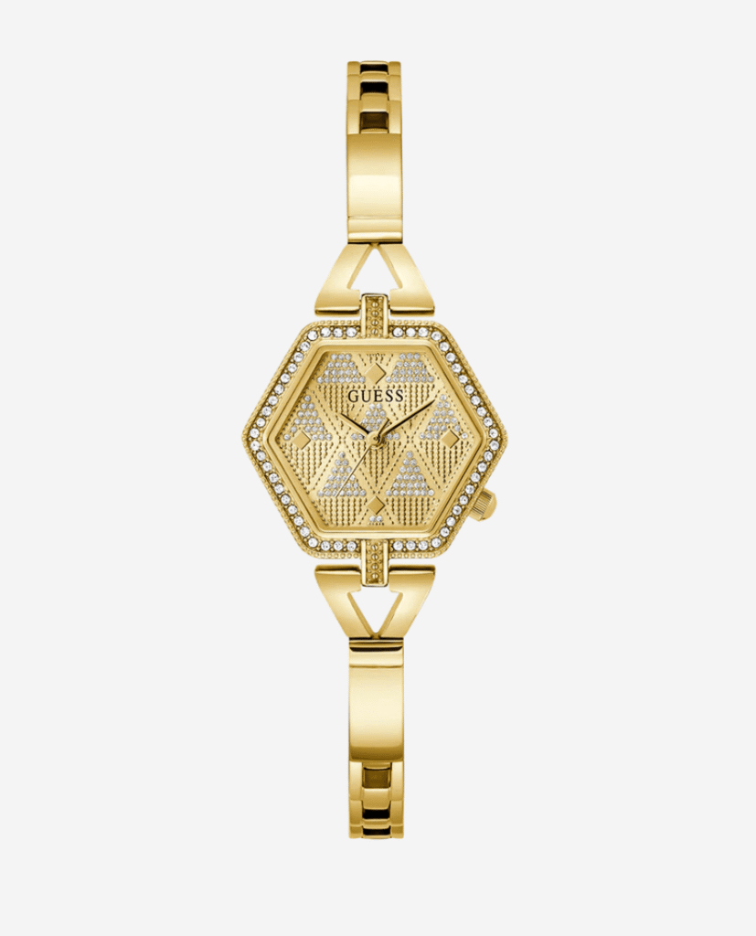 Montre Femme Guess Hexagonale Cristaux 28mm (Dorée GW0680L2 / Or Rose GW0680L3)