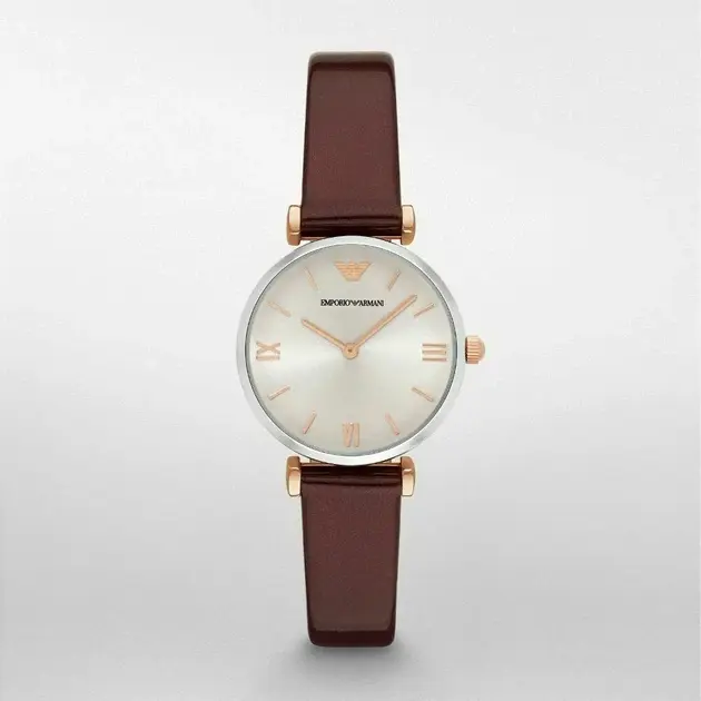 Montre Femme Emporio Armani AR11061 – Bicolore Argent & Or Rose Cuir Brun (32mm)