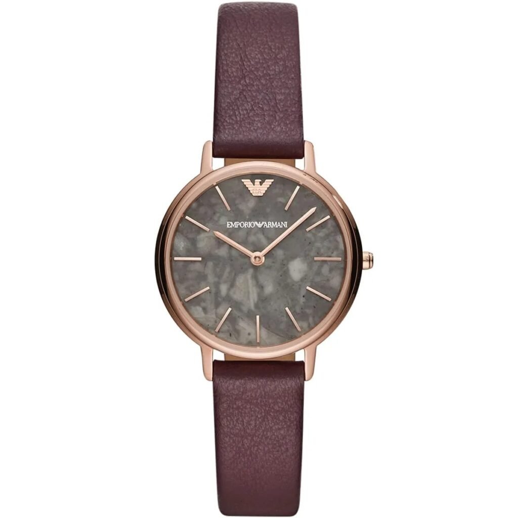 Montre Femme Emporio Armani AR11172 – Cadran Effet Marbre & Cuir Prune (32mm)