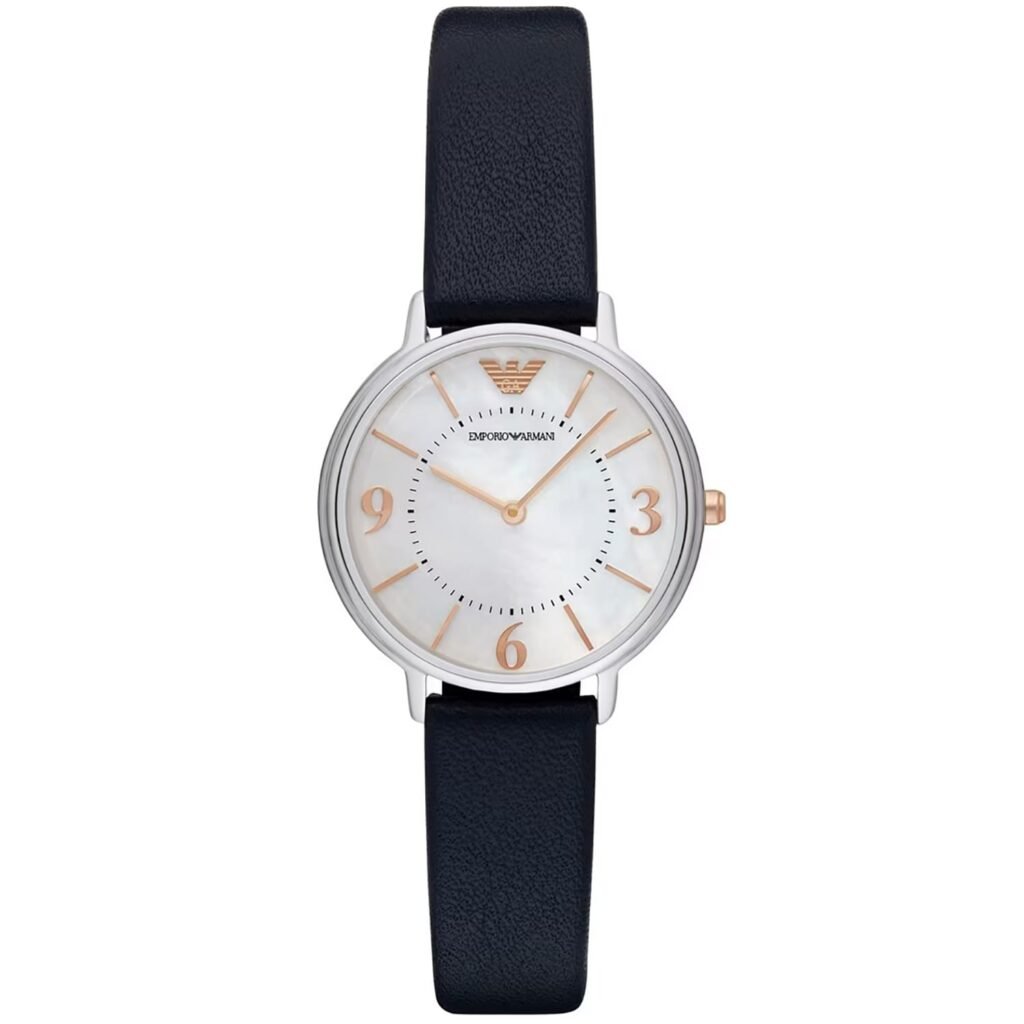 Montre Femme Emporio Armani AR2509 – Cadran Nacre & Bracelet Cuir Bleu (32mm)