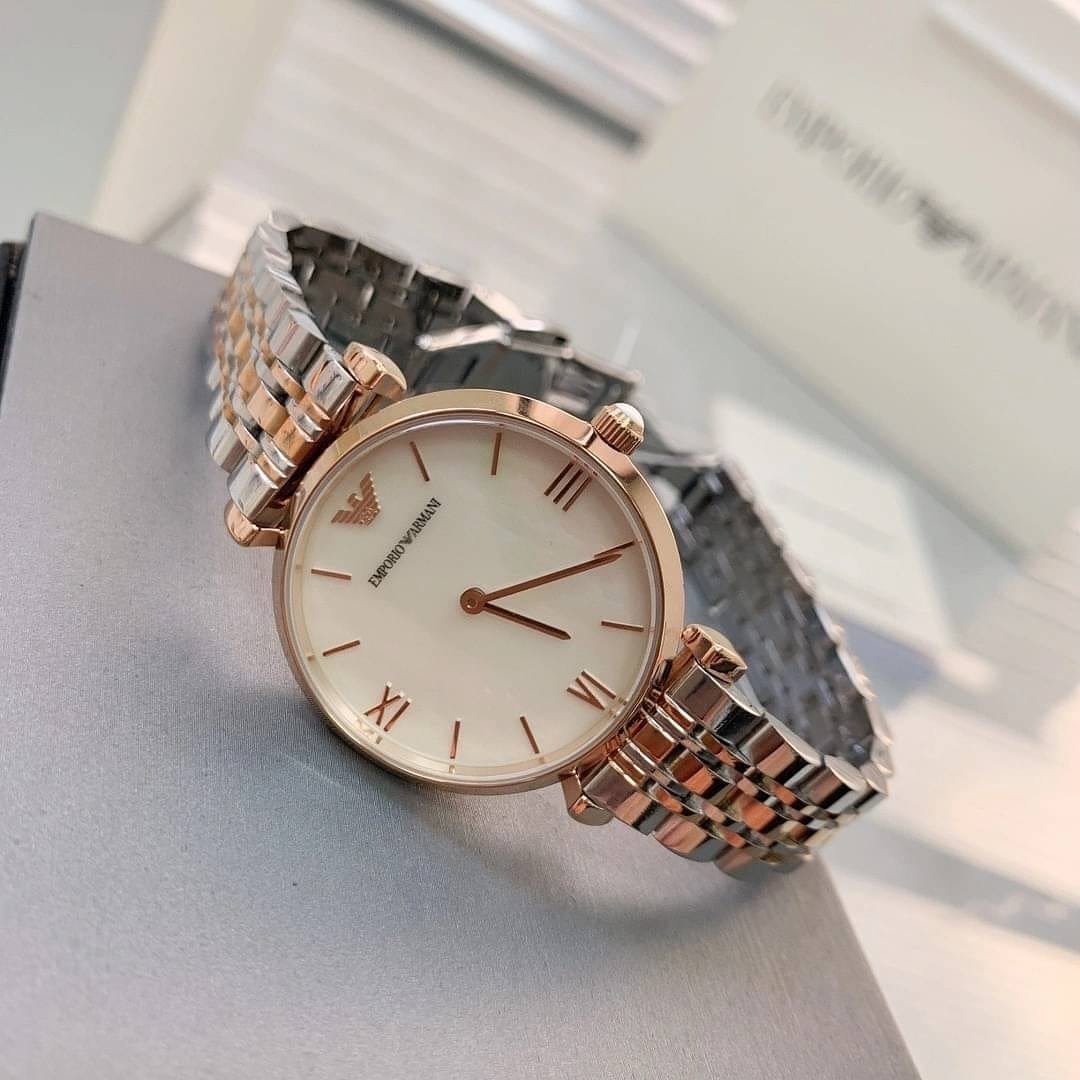 Montre Idée Cadeau Couple Luxe Bicolore : Duo Hugo Boss Jet & Armani Nacre (Argent et Or Rose) – Image 4