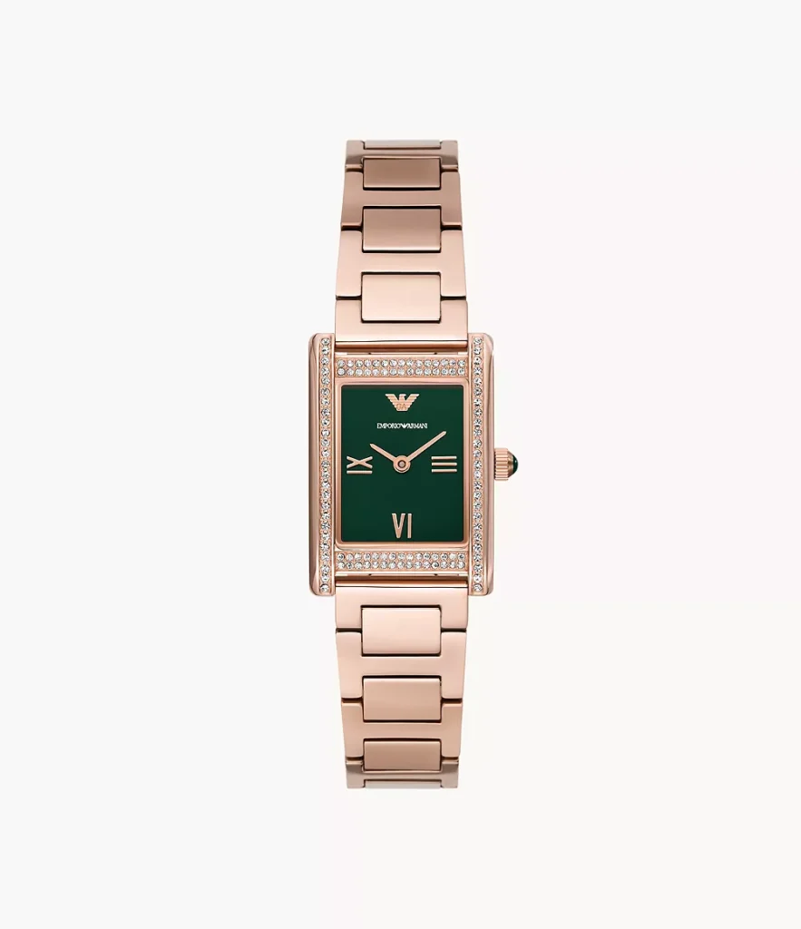 Montre Femme Emporio Armani AR11641 Extra Plate Or Rose Cadran Vert Rectangulaire 22mm