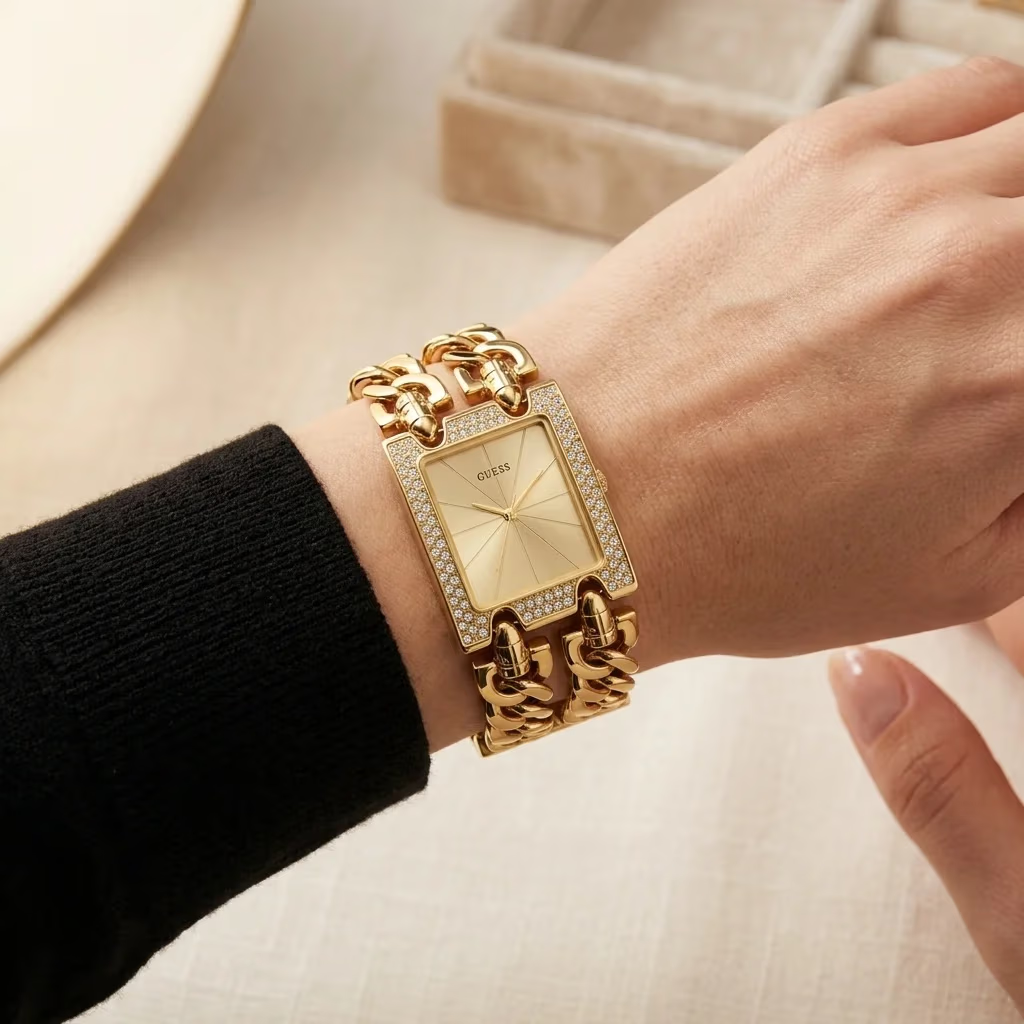 Montre Guess W0072L1 Femme – Bracelet Chaîne Acier Doré Jaune, Cadran Champagne - الصورة 2