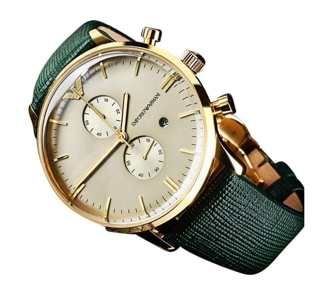 Montre Homme Emporio Armani Luigi AR1722 Dorée et Bracelet Cuir Vert - الصورة 4