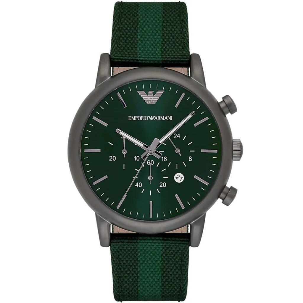 Montre Homme Emporio Armani AR1950 – Chronographe Vert Kaki & Bracelet Tissu (46mm)