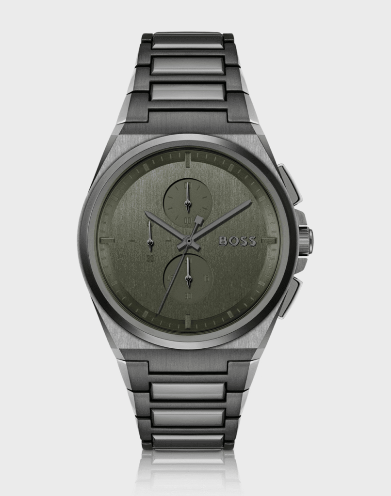 Montre Homme Hugo Boss Steer 1514045 : Chrono Gris Gunmetal & Vert Olive