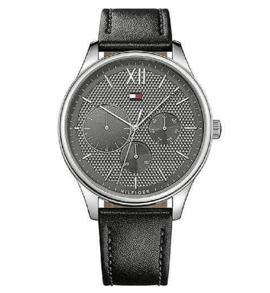 Montre Tommy Hilfiger Damon Montre multifonction avec cadran noir et bracelet en cuir noir pour homme - 1791417