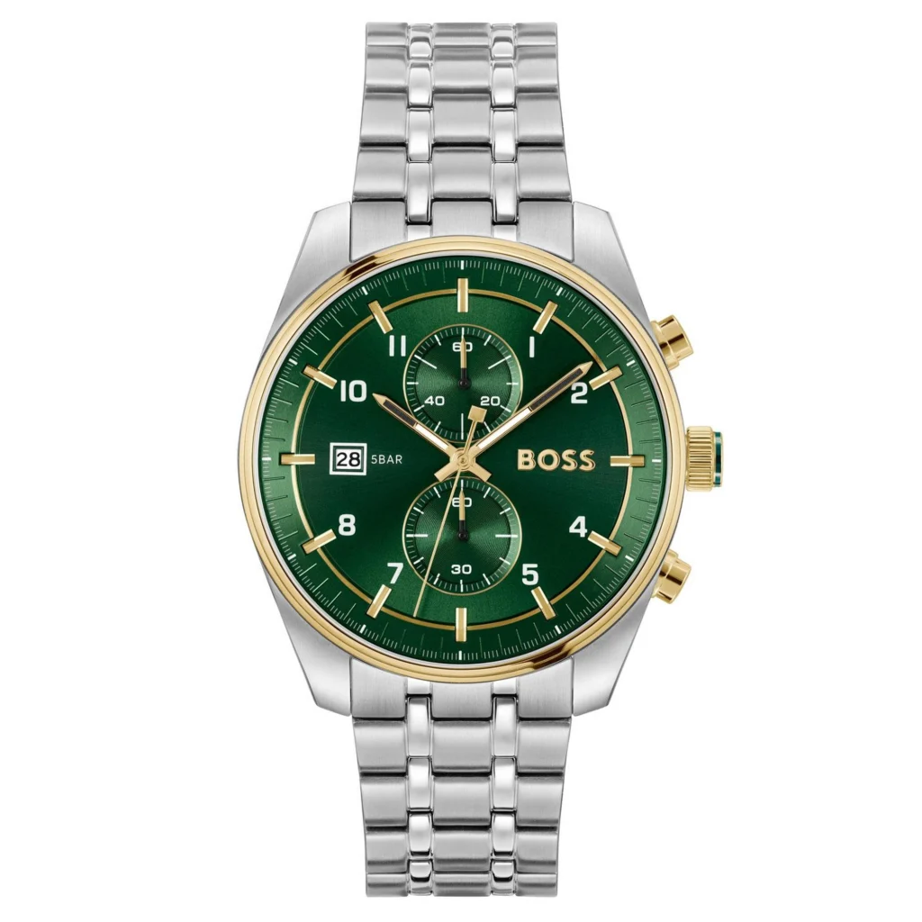 Montre Hugo Boss 1514195 Skytraveller Chronographe Cadran Vert Acier Pour Homme