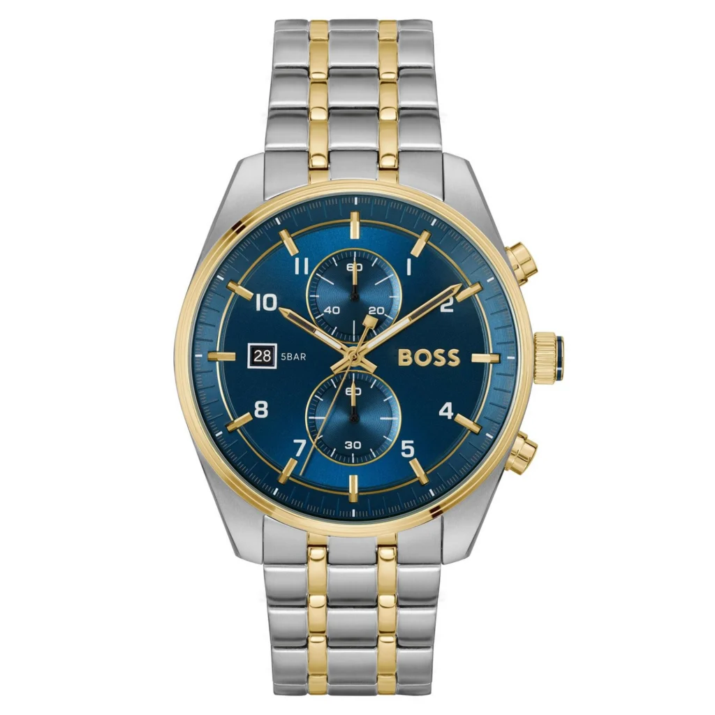 Montre Hugo Boss 1514247 Skytraveller Chronographe Bicolore Cadran Bleu Pour Homme